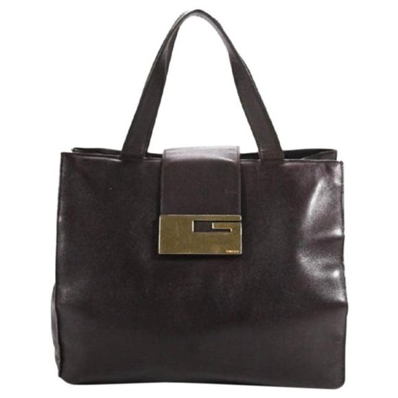 Gucci Vintage Dark Brown Leather Satchel with Gold Square G Tote Closure - Picture 1 of 12